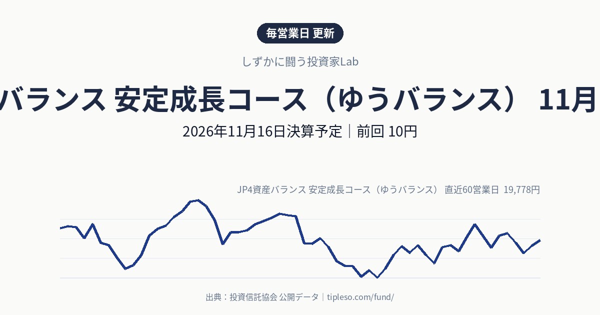 JP4資産バランス 安定成長コース（ゆうバランス）の分配金はいつ・いくら？2026年11月決算（11月16日予定）｜前回10円・前年同月10円
